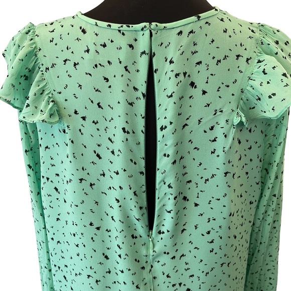 Aritzia Little Moon Mint Green/Black Pattern Long Sleeve Ruffle Dress (L) - Picture 11 of 16